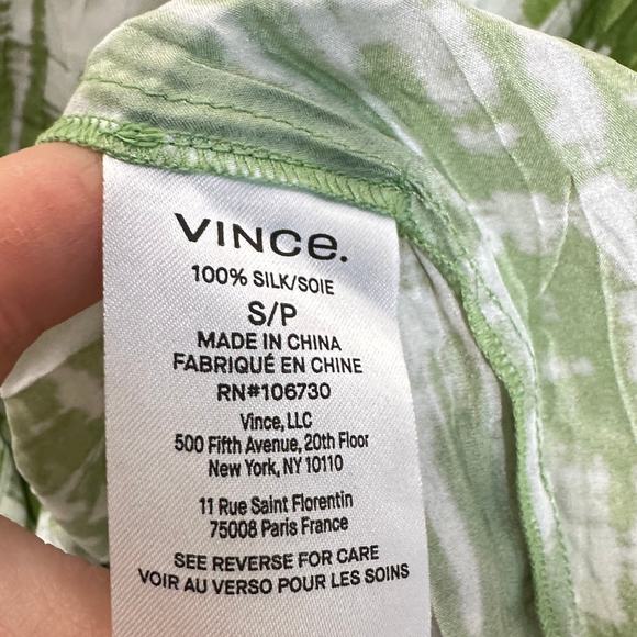 VINCE Tie Dye Long Sleeve Double V-Neck Silk Blouse Green {2C46} - Picture 6 of 7